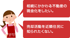 相続にかかわる不動産を現金化したい。売却活動を近隣住民に知られたくない。